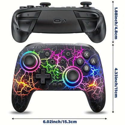 Switch Pro Controller Wireless RGB Rechargeable with 6-Axis Gyro & 10 RGB Lights, Compatible with Nintendo Switch