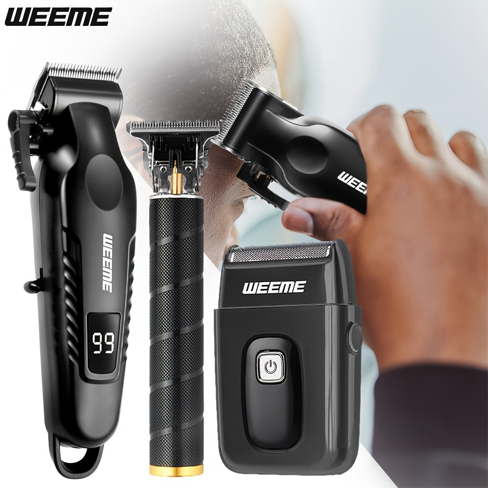 Men's Professional Grooming Kit – Cordless Rotary Shaver & T-Blade Trimmer, Type-C Charging, 6 Adjustable Combs