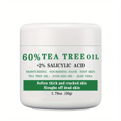 Tea Tree Foot Cream 50g with Salicylic Acid, Aloe Vera and Mint for Dry Heel and Callus Care at Home
