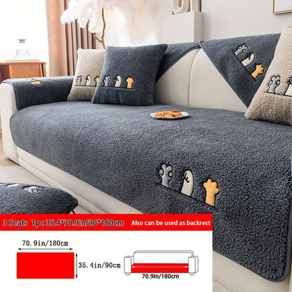 Sofa Cover Thick Plush Shearling Panels with Animal and Bone Embroidery and Backing Detail for 2 to 4 Seats