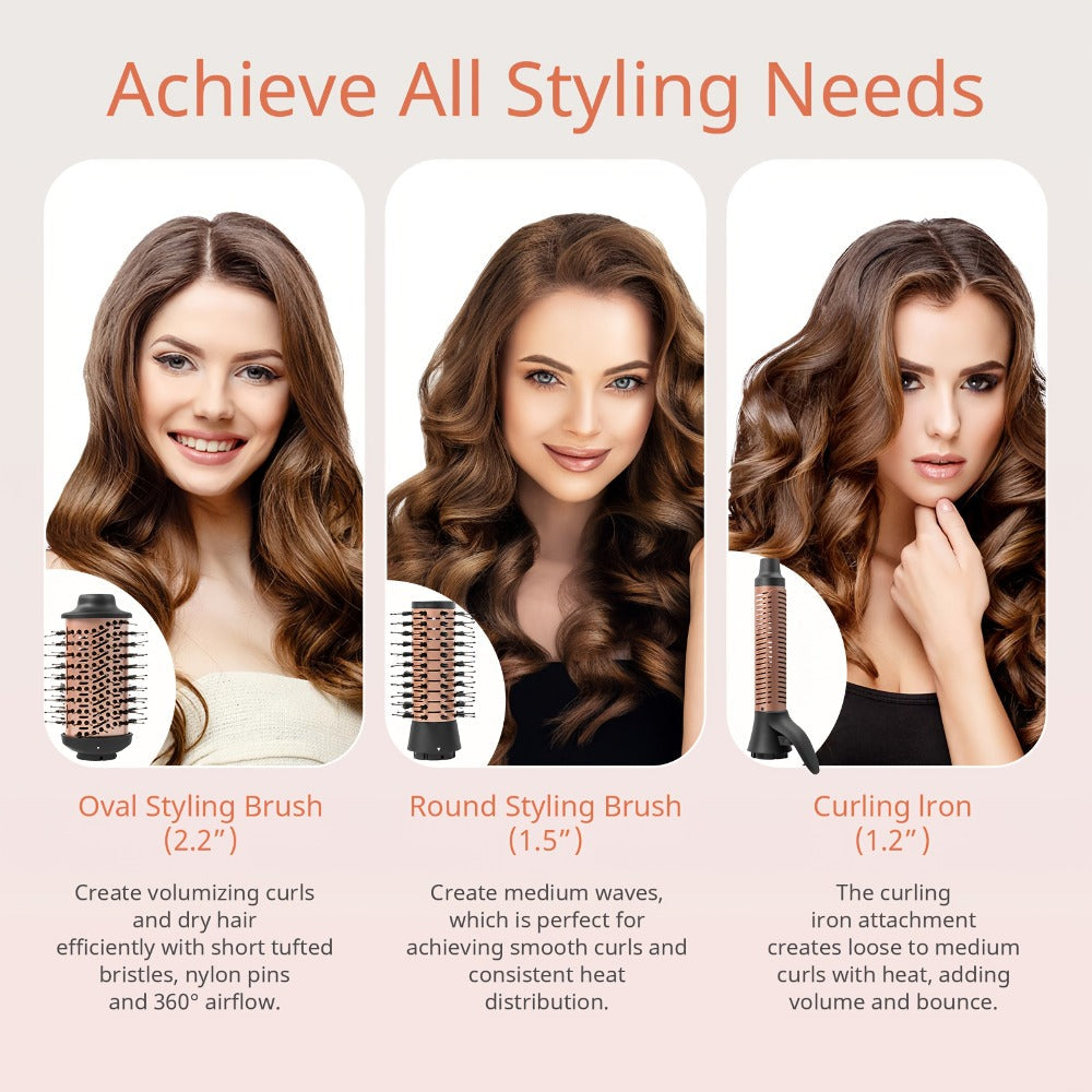 Negative Ion Hair Dryer Brush 4-in-1 Hot Air Styler, Curl, Straighten, Scalp Massage & Blow Dry, Adjustable Heat & Wind Speed