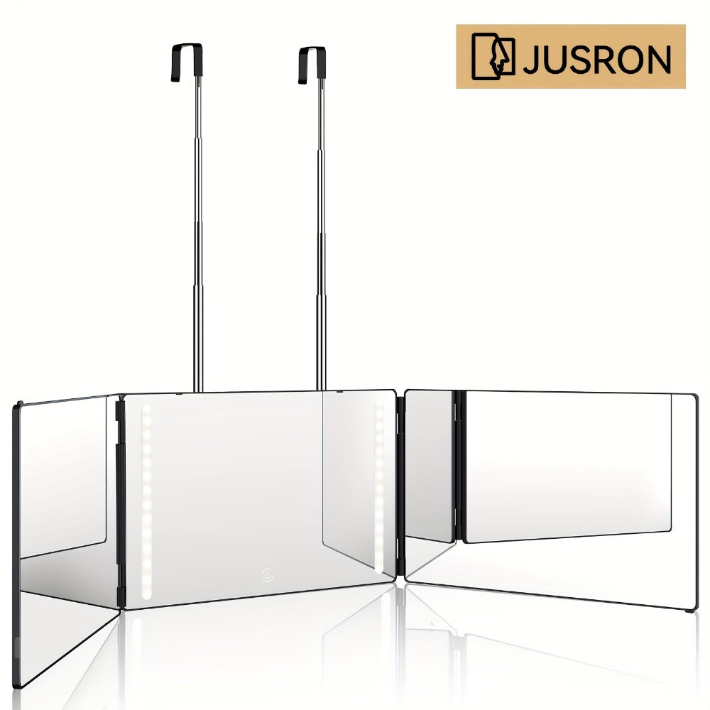 360° LED Self Hair Cutting Mirror, Anti-Fog HD Glass, Touch Dimming LED Light, USB Rechargeable 1500mAh