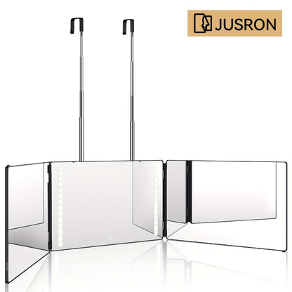 360° LED Self Hair Cutting Mirror, Anti-Fog HD Glass, Touch Dimming LED Light, USB Rechargeable 1500mAh