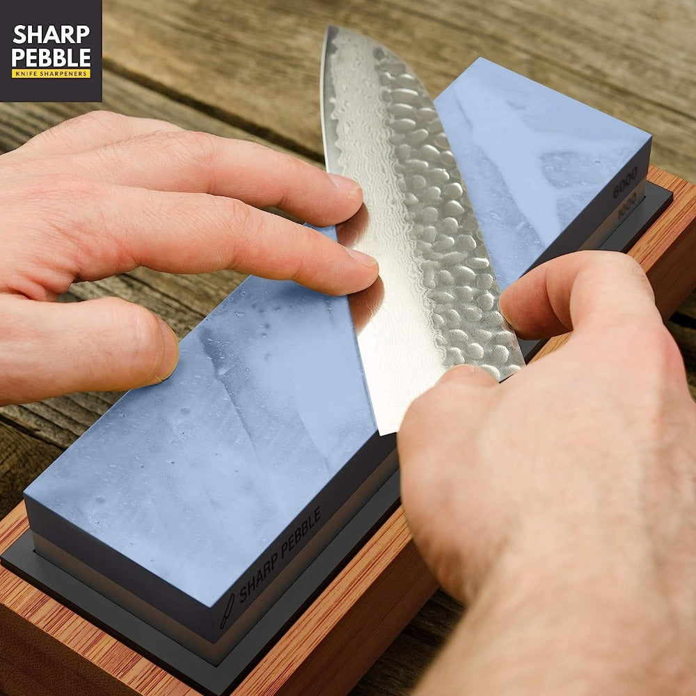 Knife Sharpening Stone 1000/4000 Grit Whetstone Set with Bamboo Base and Angle Guide for Home Cooking, Dining and Outdoor Meals
