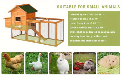 Chicken Coop with Run Large Outdoor Wooden Hen House 82 Inch Walk-in Poultry Cage for 2-4 Chickens Ducks for Garden, Patio and Yard Use