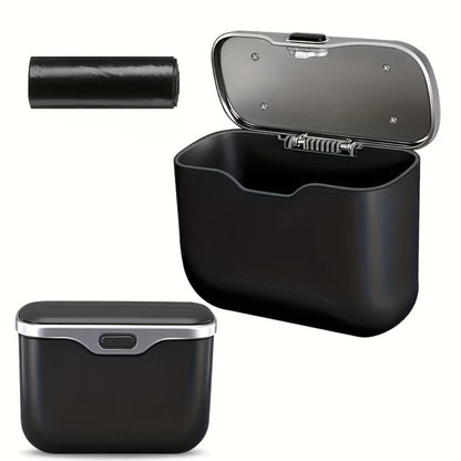 Slim Beige Car Trash Bin with Push Lid, Snap-On Mount, 17.1 cm Width and Included Liner Bags