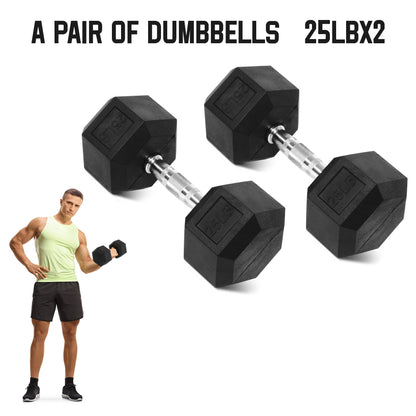 Rubber Hex Dumbbell Set – Solid Cast Iron, Hexagonal Anti-Roll Design, Chrome Ergonomic Handle, Non-Slip Grip