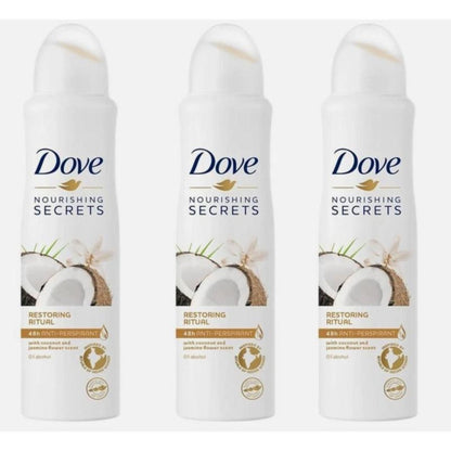 Dove Antiperspirant Deodorant Spray 3-Pack Coconut Jasmine Restoring Ritual 150ml Each for Entryways, Bedrooms and Living Spaces