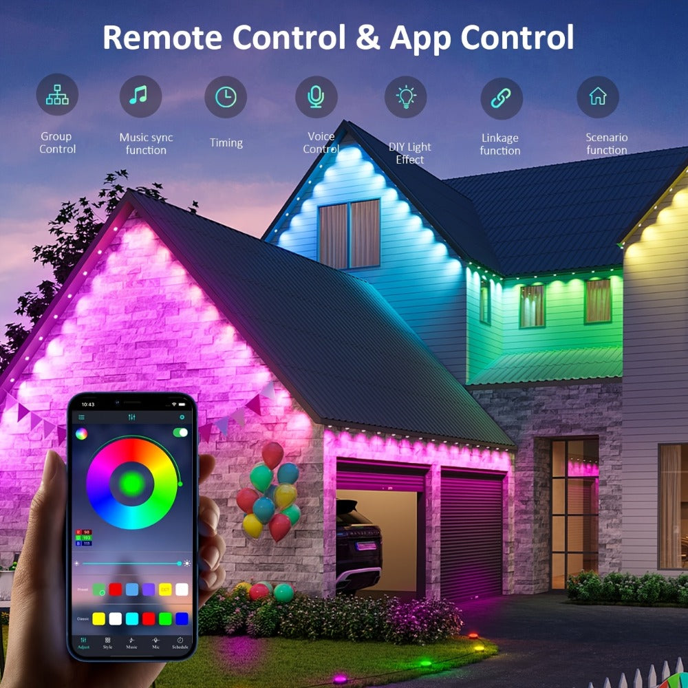 Permanent Outdoor Lights RGB LED Eave Lights with App & Remote Control, Music Sync, Timer, Triangular Lens Effect