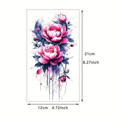 24-Sheet Watercolor Temporary Tattoo Set with Floral, Animal and Abstract Designs in 21 x 12 cm Format