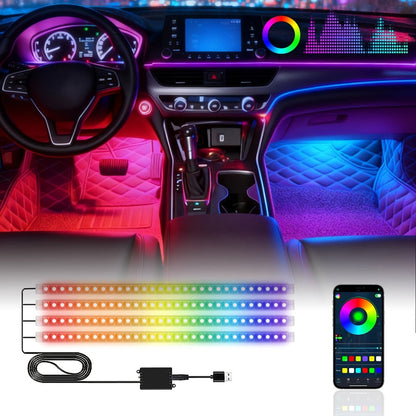 Four-Strip 48-LED RGB Car Interior Light Kit with App, Remote or USB and Remote Control Options