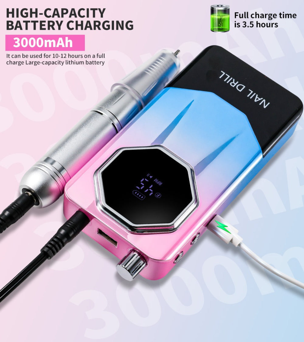 Electric Nail Drill 45000 RPM USB Rechargeable Kit with LCD, Forward Reverse and Three Finishes