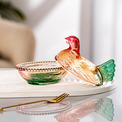 Chicken Shaped Glass Storage Jar with Lid Decorative Pearl Hen Candy Jar Reusable Desktop for Home Cooking, Dining and Outdoor Meals