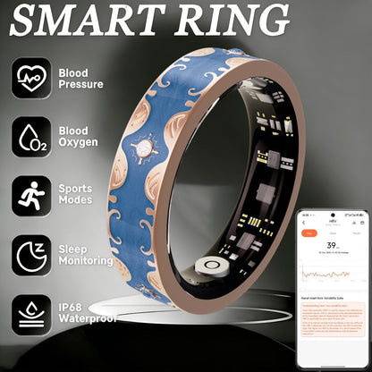 Patterned Smart Ring in Navy Blue or Sunset Purple with Activity and Sleep Summaries in US Sizes 7, 9 or 10