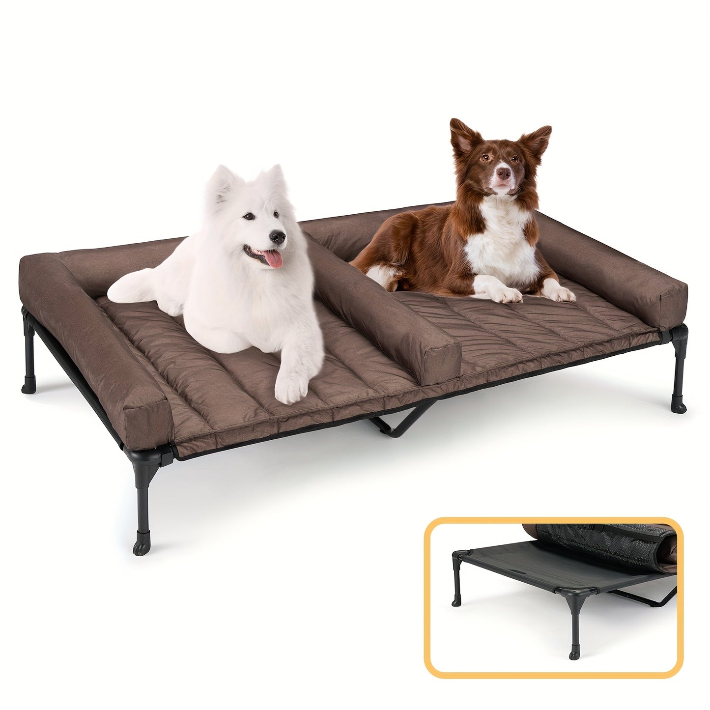 Elevated Cooling Dog Bed Double Slot – Veehoo XL/XXL Raised Pet Cot with Removable Cushion for 2 Medium Dogs | Breathable Teslin Mesh