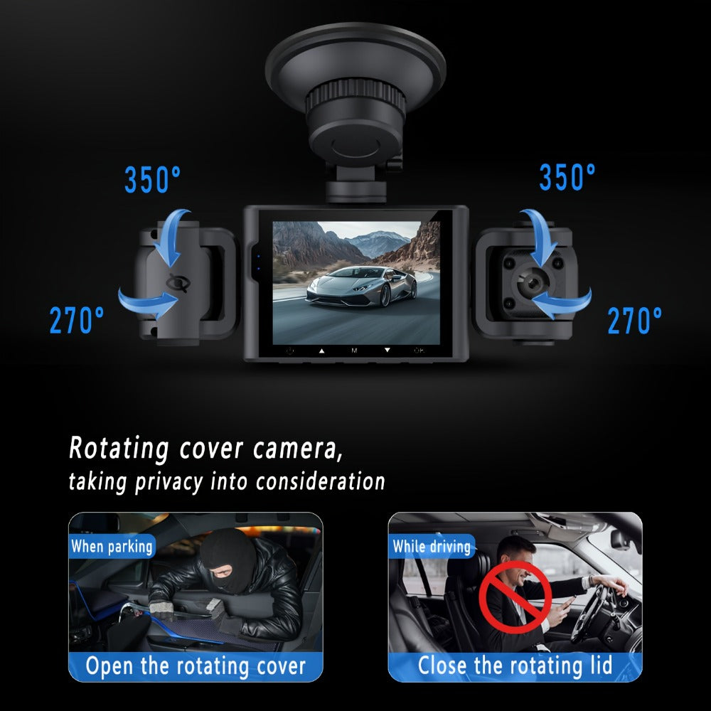 4-Channel 360° Dash Cam 1080P Front + 720P Rear Left Right All-Round Coverage, Quad-Screen Split Display, Night Vision, WDR, G-Sensor