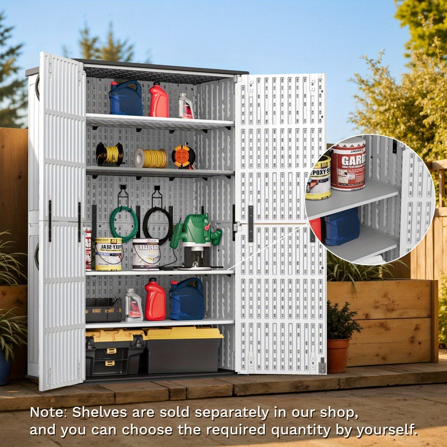 Resin Deck Box Lockable Outdoor Storage, for Garden, Patio and Yard Use, with the Listed Configuration