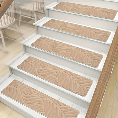 Stair Treads 15 Pack, Self-Adhesive Indoor Stair Mats for Wooden Steps, Polyester Carpet Runners