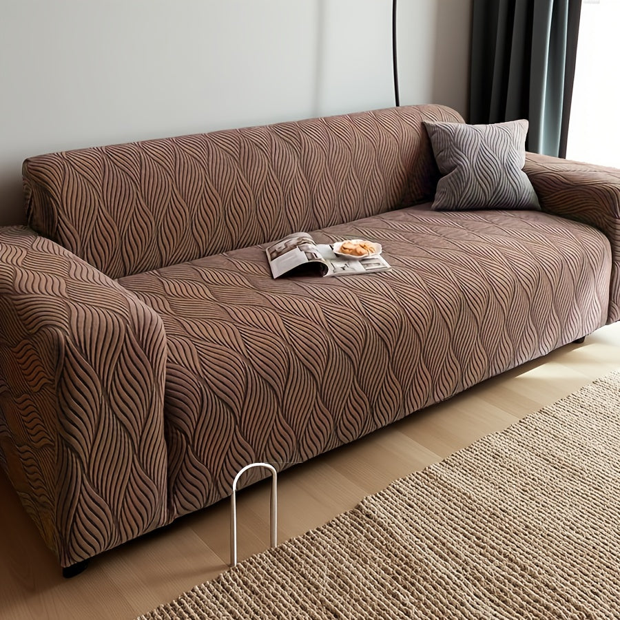 Sofa Cover Polar Fleece Modern Jacquard Elastic Slipcover with Elastic Fit for 1 to 4-Seater Sofas
