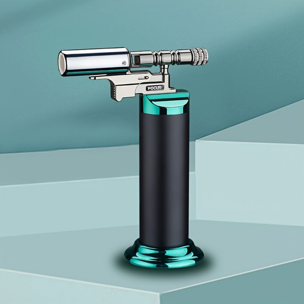Culinary Stand Torch Lighter with Wide Stable Base, Horizontal Torch Head and Four Finishes