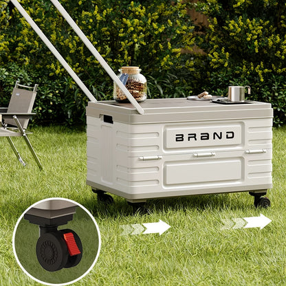 Collapsible Storage Bin with Lid and Handle 7.93Gal Foldable Plastic Crate Stackable Portable Tote Box for Camping Fishing Car RV Office