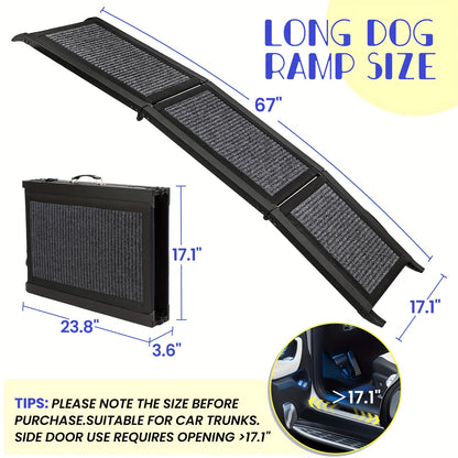 Folding Pet Ramp for Dogs & Cats – Adjustable Portable Non-Slip Fabric Ramp with Ergonomic Handle for Car