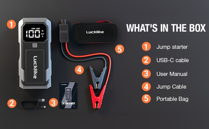 Battery Jump Starter 5000A 3000A Peak for Gas Diesel Engines QC3.0 18W Fast Charge USB-C Recharge for Garden, Patio and Yard Use