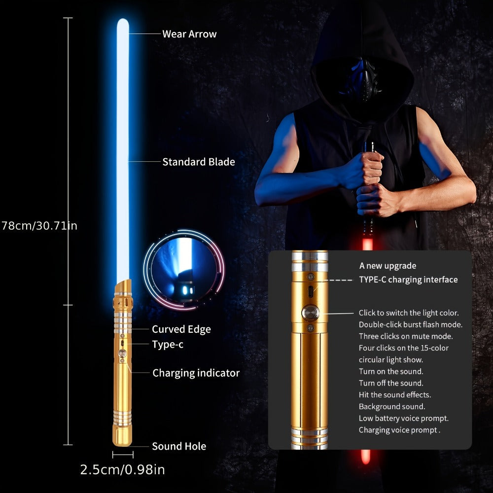 Light Up Saber 15 Colors 2-in-1 Metal Gravity Sensing, Rechargeable Glow Sword with Upgraded LED