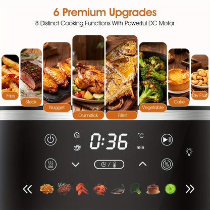 Air Fryer 6QT with 8 Preset Functions, Visible Window, Adjustable Temperature & Timer, Large Oil-Free Cooker for Crispy Fries
