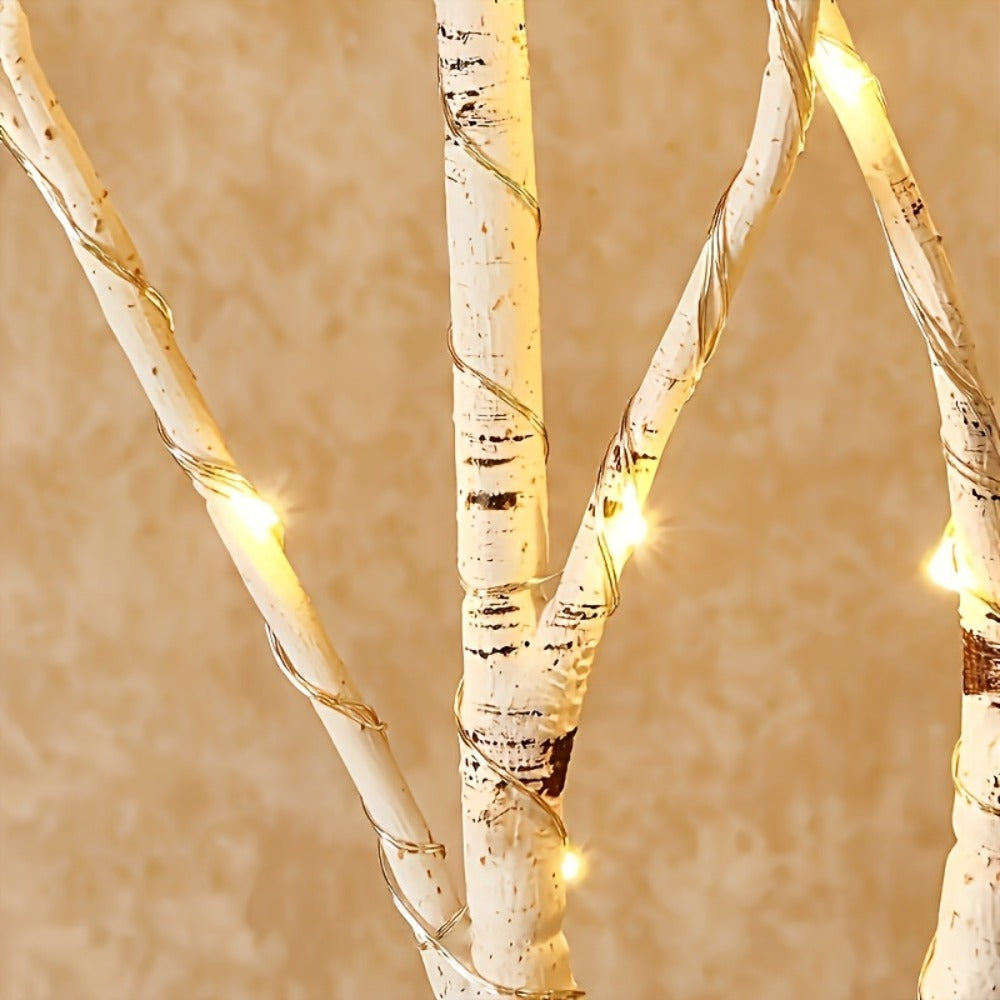Birch Branch Lights Set of 2, Artificial Luminous Birch Tree Branches with Green Leaves & LED Fairy Lights