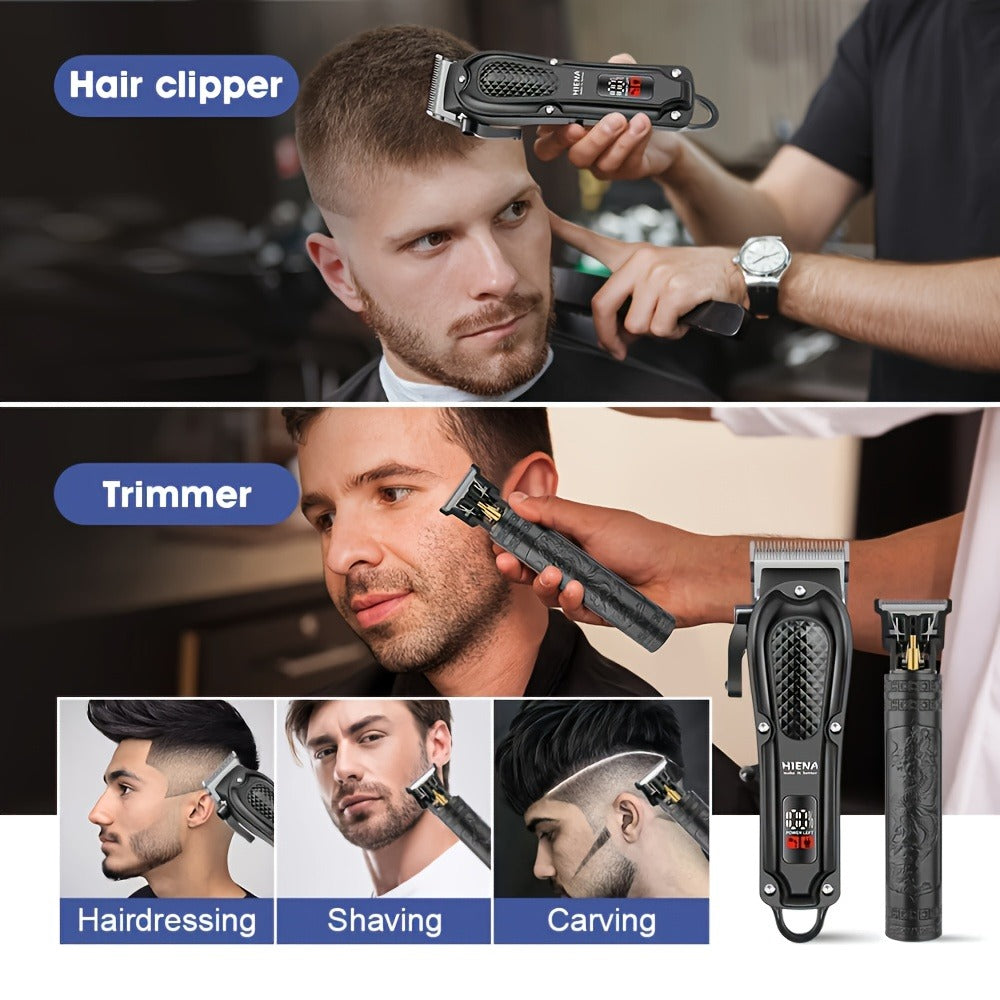 Men's Grooming Kit Hair Clipper Set USB Rechargeable LCD Display – Professional Clipper Razor T-Blade Trimmer 8 Guide Combs & Apron Complete