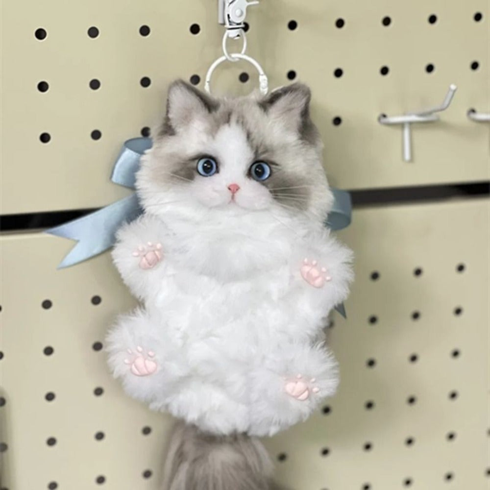 Fluffy Pipe Cleaner Cat Charm Craft Kit for Orange and Gray Pendants with Two-Piece Material Set