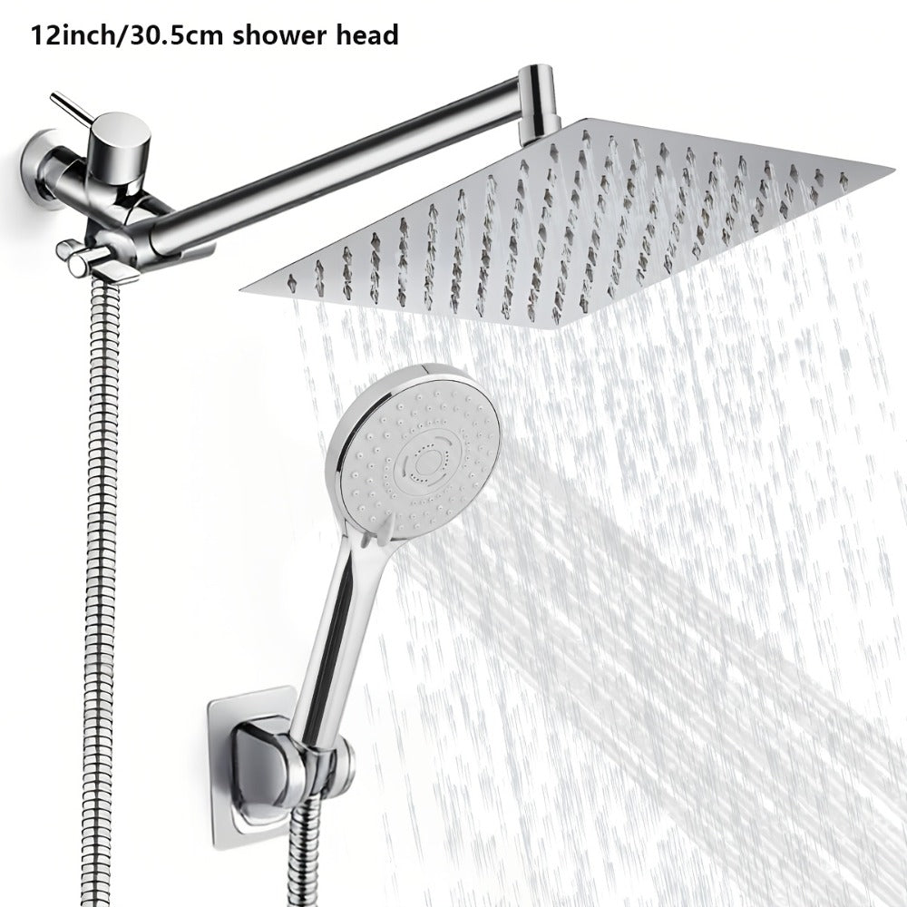 High Pressure Rainfall Shower Head Combo with Handheld Spray – 9 Spray Settings, 180° Adjustable Bracket, Stainless Steel Hose