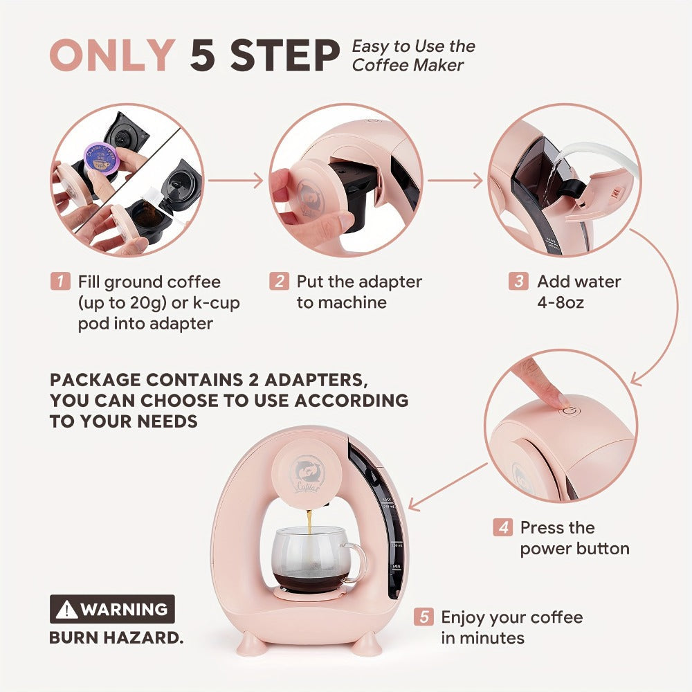 Single Serve Coffee Maker 2-in-1 K-Cup Compatible and Coffee Grounds - Mini Drip Coffee for Entryways, Bedrooms and Living Spaces
