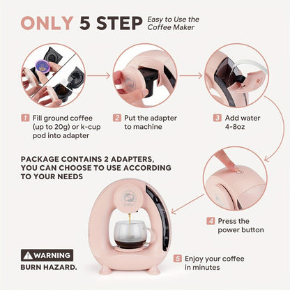 Single Serve Coffee Maker 2-in-1 K-Cup Compatible and Coffee Grounds - Mini Drip Coffee for Entryways, Bedrooms and Living Spaces