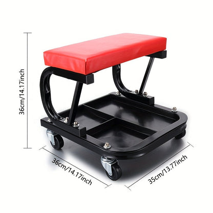 Mechanic Creeper Seat & Rolling Work Stool – Foldable 2-in-1 Auto Repair Crawler, 300 lb Capacity, Adjustable Height, 6 Swivel Wheels