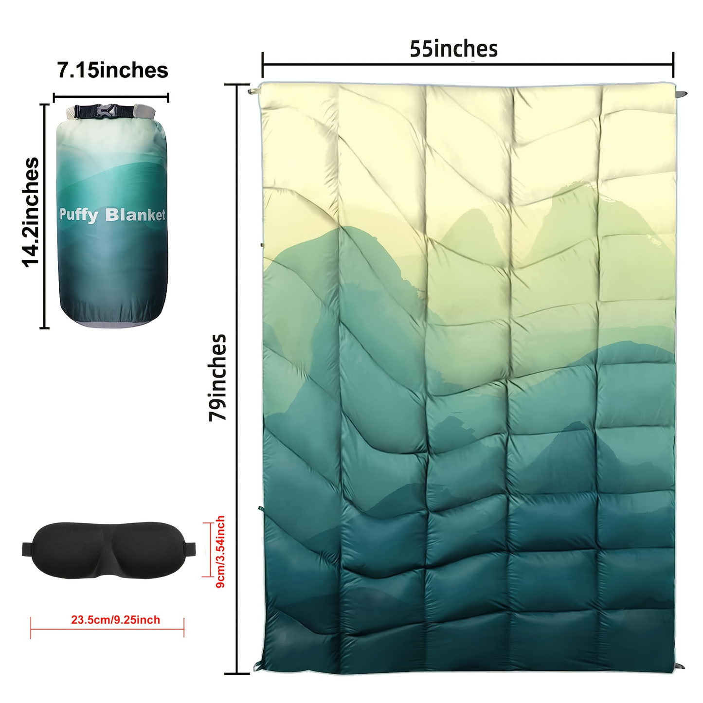 Camping Blanket Puffy Outdoor Down Alternative Windproof Warm 55x79 Inch Lightweight Printed Quilt for Beach Picnic Hammock Travel Cold