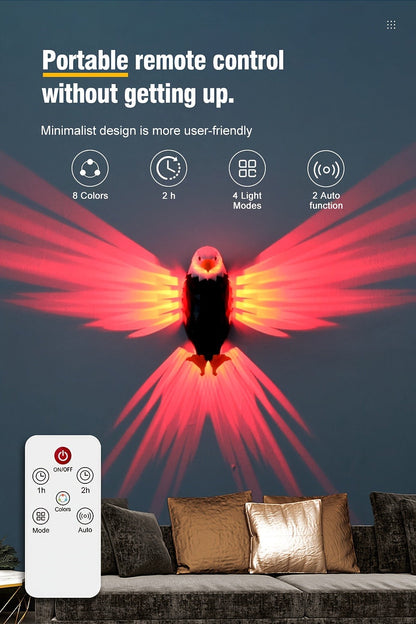Eagle LED Wall Lamp, Colorful Ambient Night Light with Motion Sensor, Rechargeable Battery