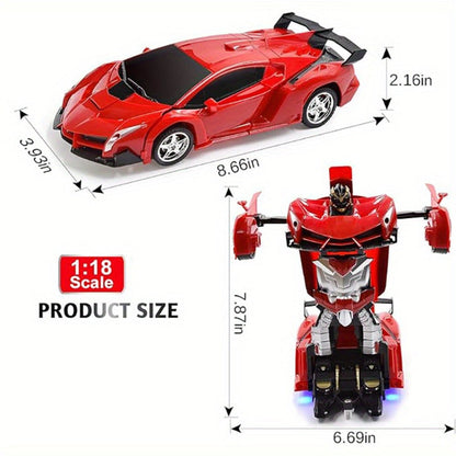 Transforming RC Car for Kids 1:18 Scale, One-Button Deformation Robot Remote Control Stunt Car