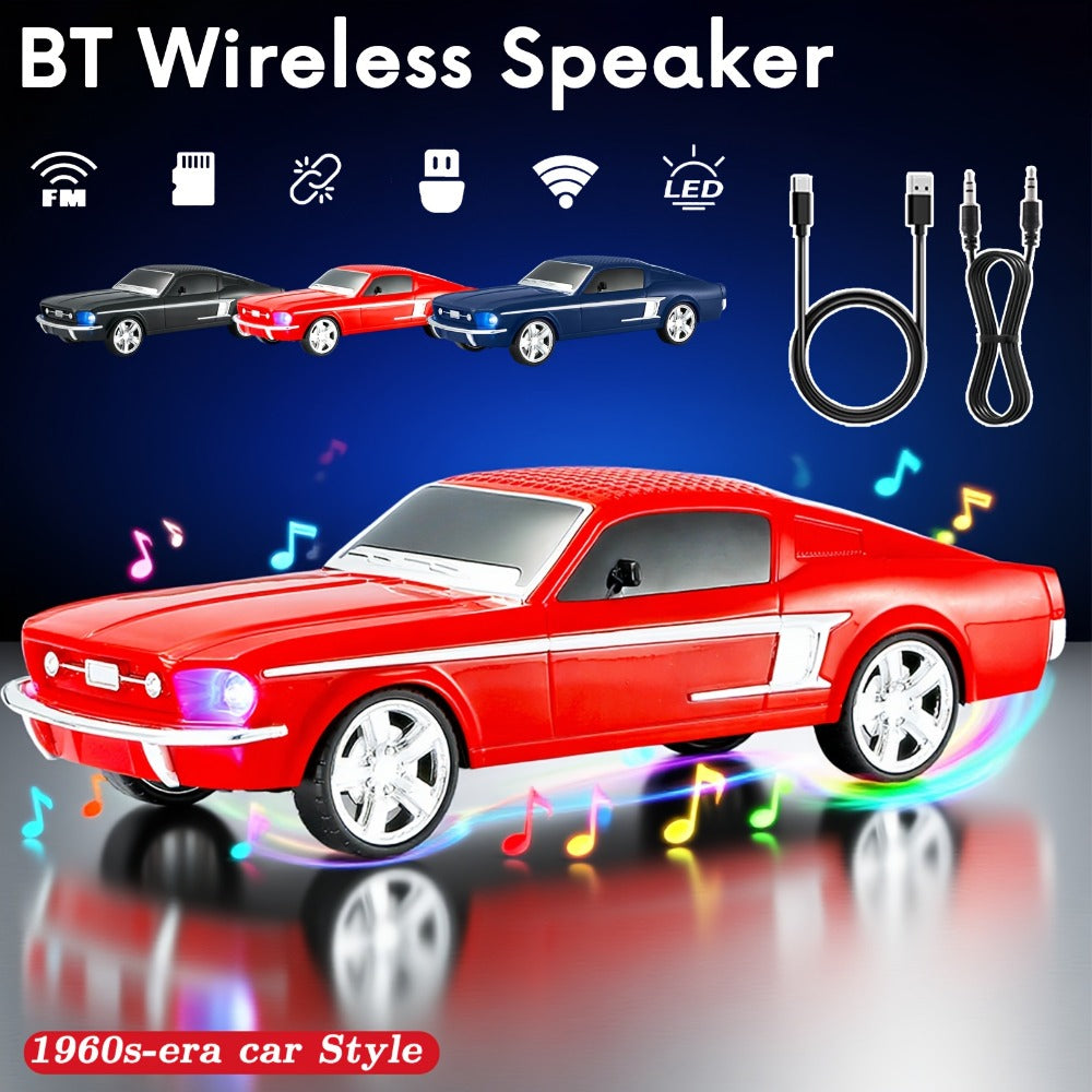 Retro Classic Car Model Bluetooth Speaker with Deep Bass, Colorful LED Lights, FM Radio, USB TF AUX Inputs