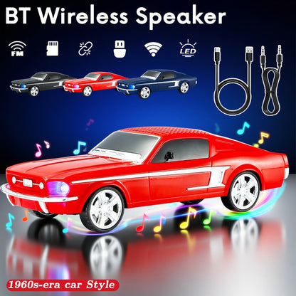 Retro Classic Car Model Bluetooth Speaker with Deep Bass, Colorful LED Lights, FM Radio, USB TF AUX Inputs