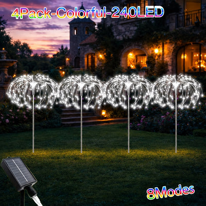 Solar Garden Light Firework Stakes with 8 Modes, 4 or 12-Pack Choices and White or Multicolor LEDs