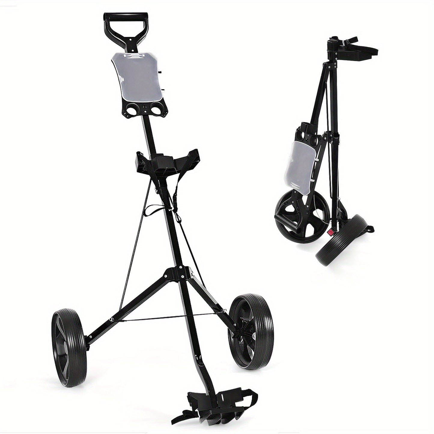 Foldable 2 Wheel Golf Push Cart Trolley with Scoreboard – Lightweight Steel Frame Pull Cart with Adjustable Handle, Score Counter