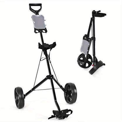 Foldable 2 Wheel Golf Push Cart Trolley with Scoreboard – Lightweight Steel Frame Pull Cart with Adjustable Handle, Score Counter