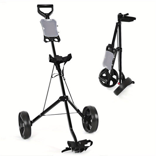 Foldable 2 Wheel Golf Push Cart Trolley with Scoreboard – Lightweight Steel Frame Pull Cart with Adjustable Handle, Score Counter