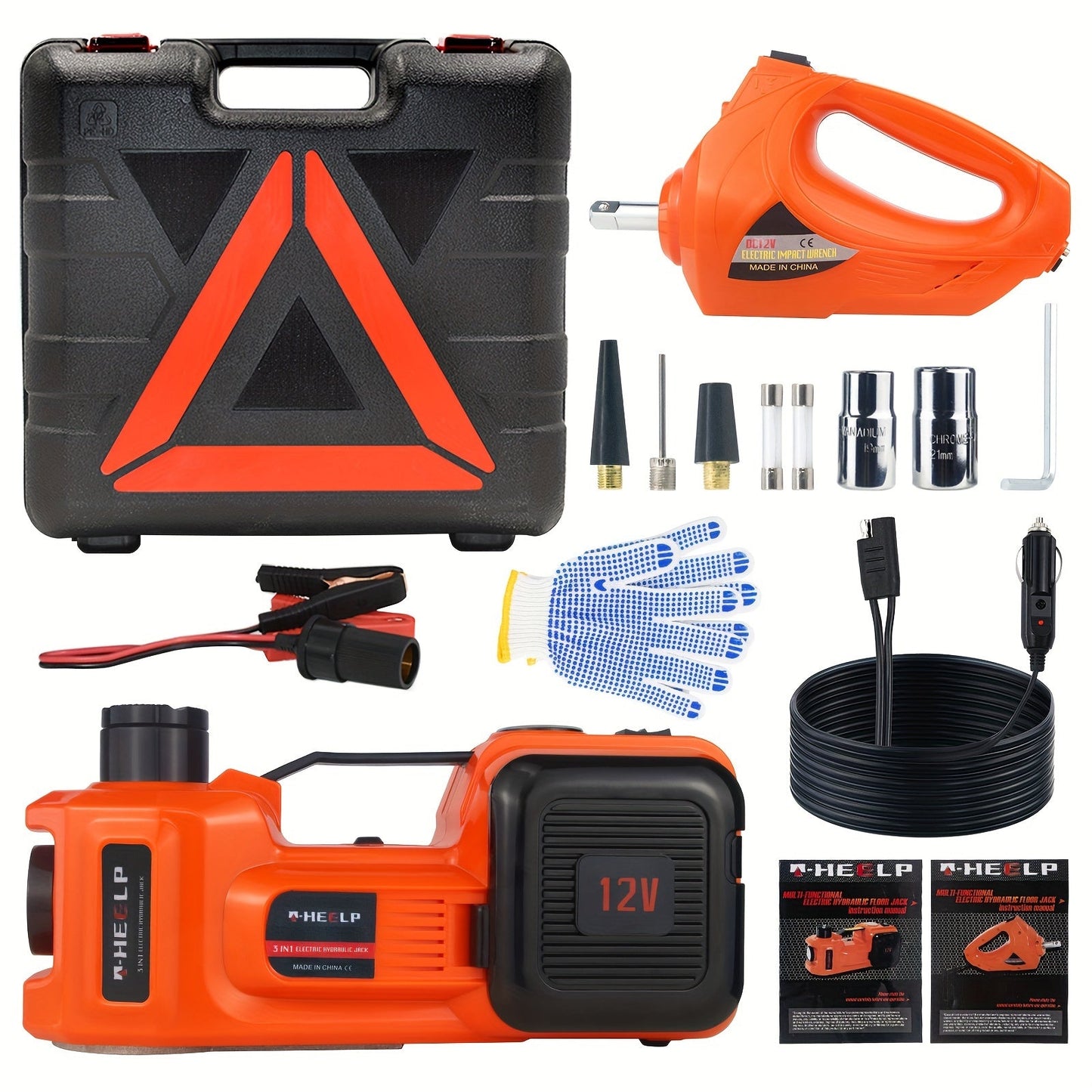 Electric Car Jack Kit 5 Ton 12V Hydraulic Lift – 6.1–17.7" Range with Impact Wrench for SUV Sedan Truck Tire Change & Garage Repair