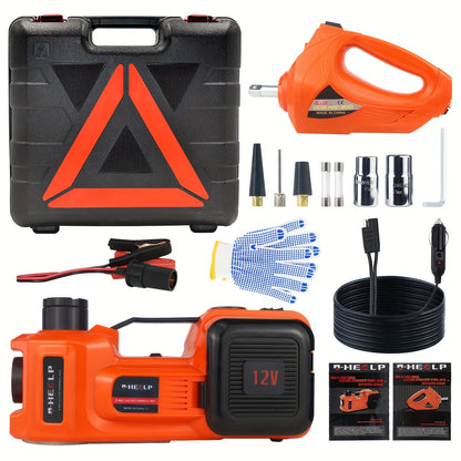 Electric Car Jack Kit 5 Ton 12V Hydraulic Lift – 6.1–17.7" Range with Impact Wrench for SUV Sedan Truck Tire Change & Garage Repair