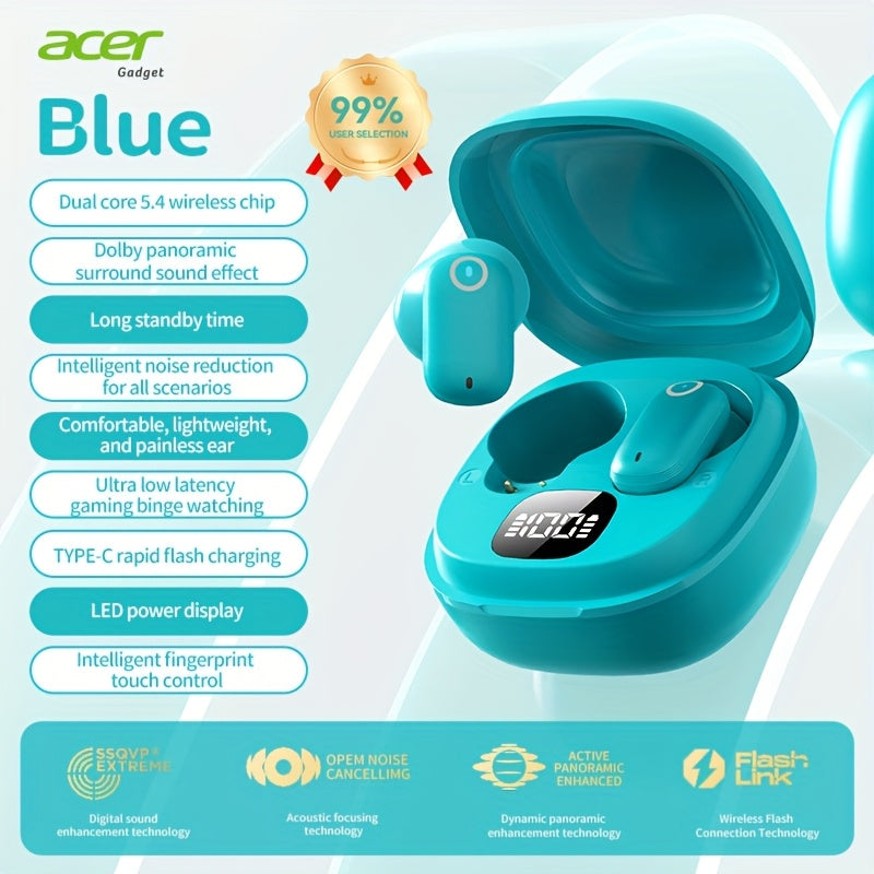 Wireless Earbuds Acer OHR501 Bluetooth 5.4 Semi-In-Ear with Touch Controls, Type-C Case and Eight Colors