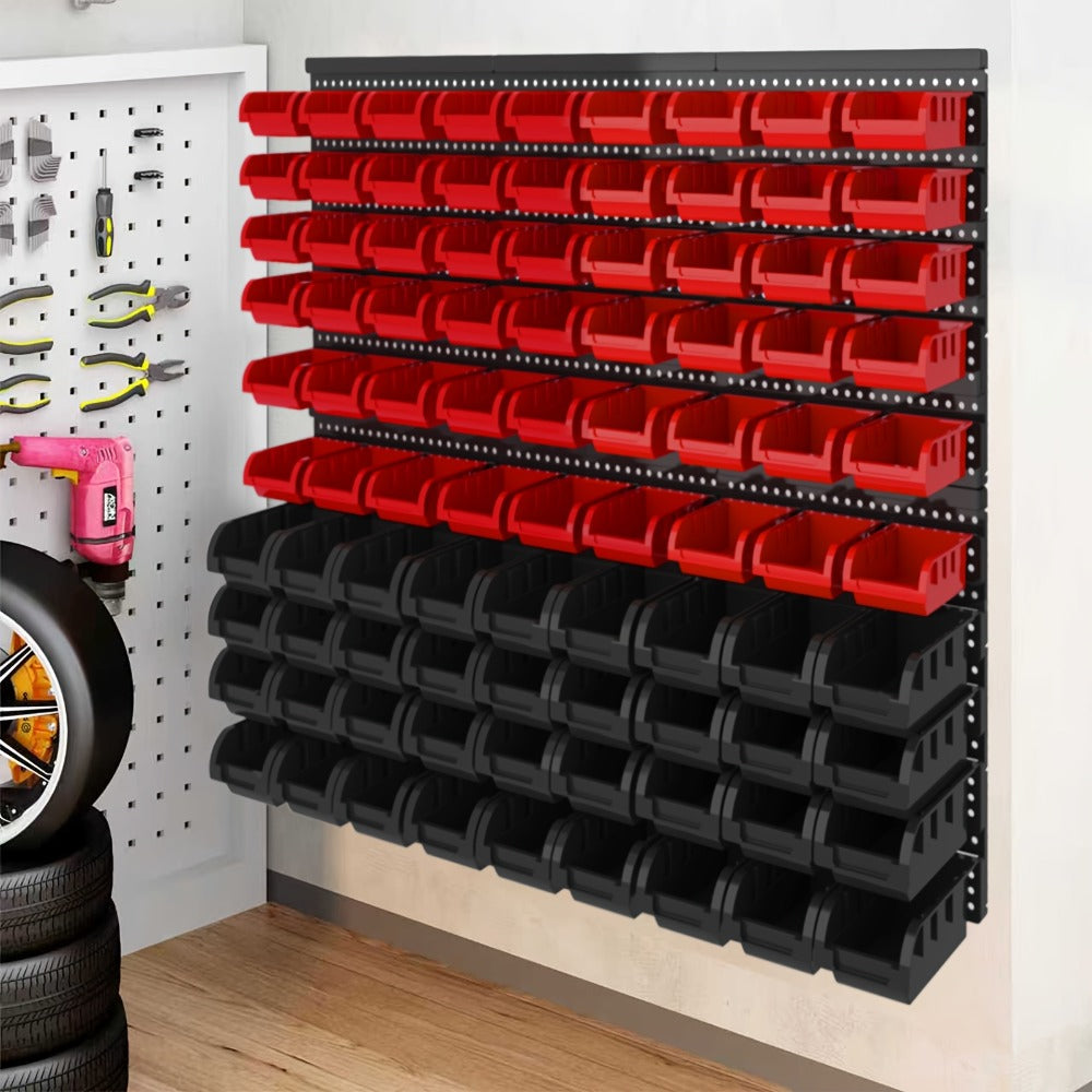 Wall Mounted Storage Bin Rack System, Small Parts Organizer for Screws, Nuts, Bolts & Nails, Stackable Garage Workshop Tool Storage Rack