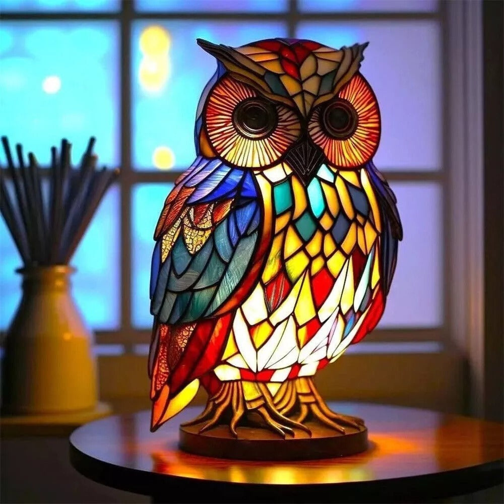 3D Resin Animal Night Light, Bohemian Vintage Dragon, Owl & Sea Turtle Stained Desk Lamp for Bedroom